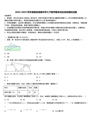 2024-2025学年海南省海南中学七下数学期末综合测试模拟试题含解析