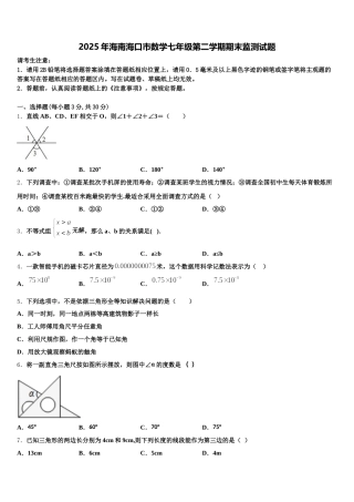 2025年海南海口市数学七年级第二学期期末监测试题含解析
