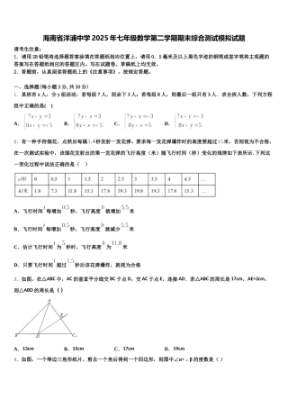 海南省洋浦中学2025年七年级数学第二学期期末综合测试模拟试题含解析