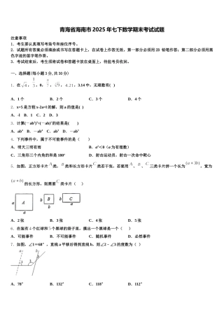 青海省海南市2025年七下数学期末考试试题含解析
