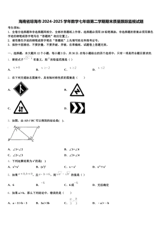 海南省琼海市2024-2025学年数学七年级第二学期期末质量跟踪监视试题含解析