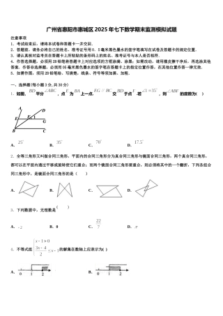 广州省惠阳市惠城区2025年七下数学期末监测模拟试题含解析
