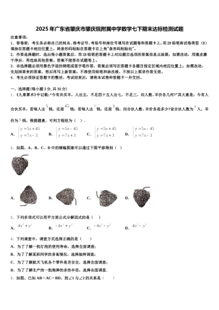 2025年广东省肇庆市肇庆院附属中学数学七下期末达标检测试题含解析