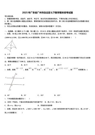 2025年广东省广州市白云区七下数学期末统考试题含解析