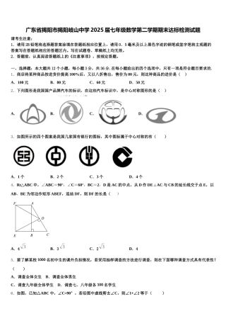 广东省揭阳市揭阳岐山中学2025届七年级数学第二学期期末达标检测试题含解析