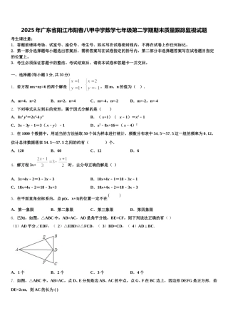 2025年广东省阳江市阳春八甲中学数学七年级第二学期期末质量跟踪监视试题含解析