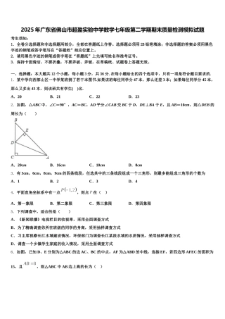 2025年广东省佛山市超盈实验中学数学七年级第二学期期末质量检测模拟试题含解析