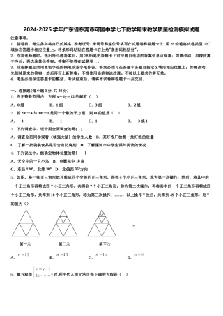 2024-2025学年广东省东莞市可园中学七下数学期末教学质量检测模拟试题含解析