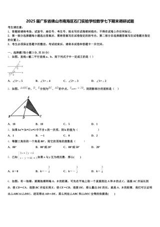 2025届广东省佛山市南海区石门实验学校数学七下期末调研试题含解析