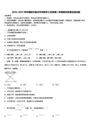 2024-2025学年揭阳市重点中学数学七年级第二学期期末质量检测试题含解析