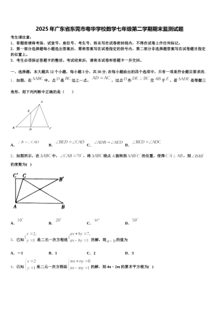 2025年广东省东莞市粤华学校数学七年级第二学期期末监测试题含解析