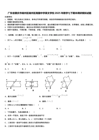 广东省肇庆市端州区端州区南国中学英文学校2025年数学七下期末调研模拟试题含解析