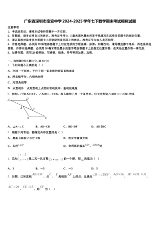 广东省深圳市宝安中学2024-2025学年七下数学期末考试模拟试题含解析