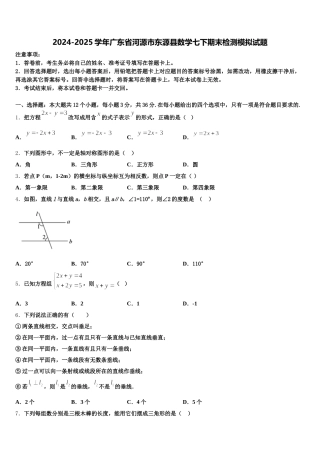 2024-2025学年广东省河源市东源县数学七下期末检测模拟试题含解析