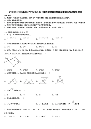 广东省江门市江海区六校2025年七年级数学第二学期期末达标检测模拟试题含解析