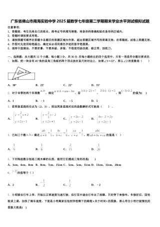 广东省佛山市南海实验中学2025届数学七年级第二学期期末学业水平测试模拟试题含解析