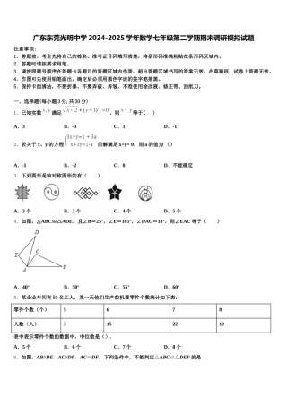 广东东莞光明中学2024-2025学年数学七年级第二学期期末调研模拟试题含解析