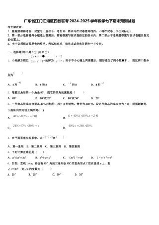 广东省江门江海区四校联考2024-2025学年数学七下期末预测试题含解析