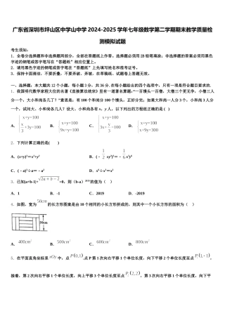 广东省深圳市坪山区中学山中学2024-2025学年七年级数学第二学期期末教学质量检测模拟试题含解析