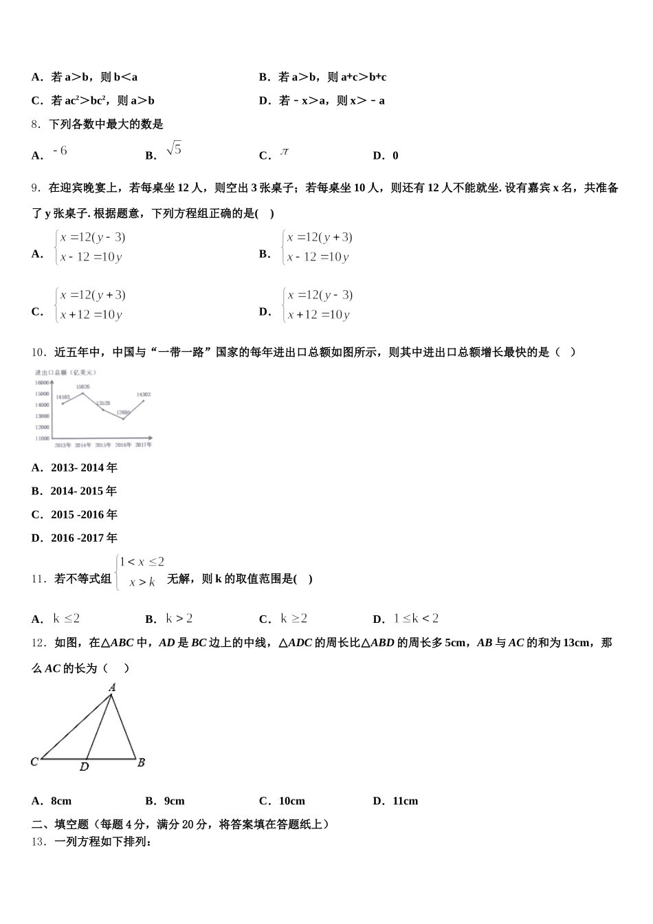 2025届广东外语外贸大附设外语学校数学七下期末达标检测模拟试题含解析_第2页