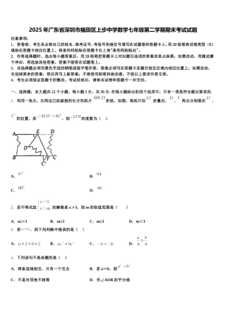 2025年广东省深圳市福田区上步中学数学七年级第二学期期末考试试题含解析