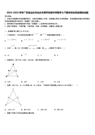 2024-2025学年广东省汕头市汕头市聿怀初级中学数学七下期末综合测试模拟试题含解析