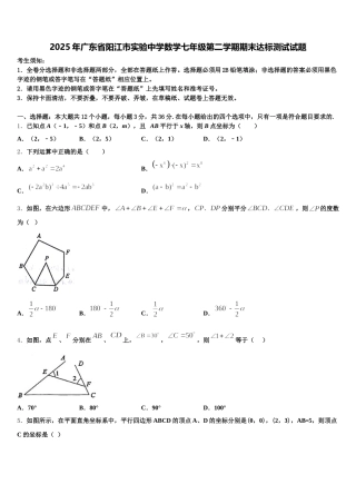 2025年广东省阳江市实验中学数学七年级第二学期期末达标测试试题含解析