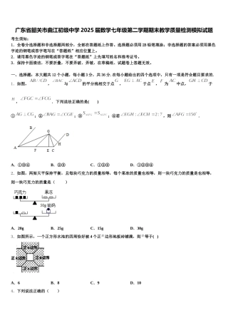 广东省韶关市曲江初级中学2025届数学七年级第二学期期末教学质量检测模拟试题含解析