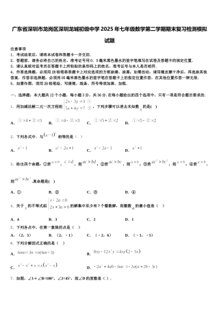 广东省深圳市龙岗区深圳龙城初级中学2025年七年级数学第二学期期末复习检测模拟试题含解析