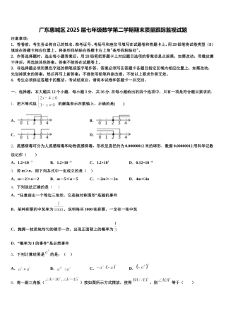 广东惠城区2025届七年级数学第二学期期末质量跟踪监视试题含解析