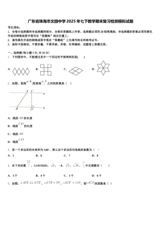 广东省珠海市文园中学2025年七下数学期末复习检测模拟试题含解析
