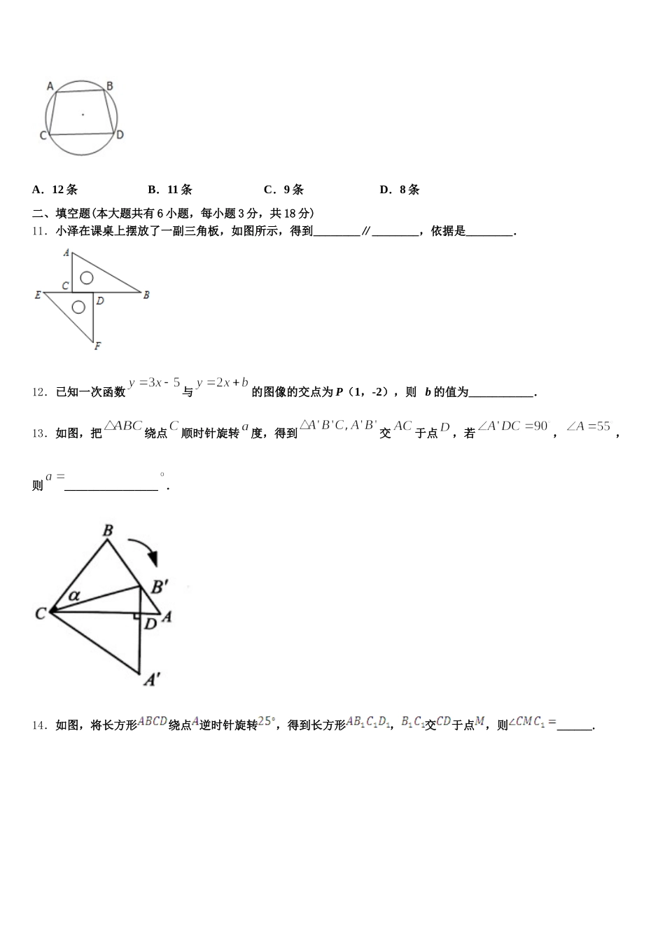 2024-2025学年广东实验中学七下数学期末复习检测模拟试题含解析_第3页
