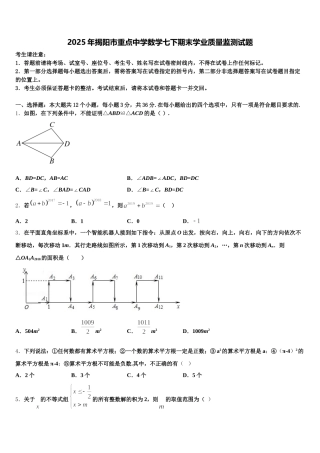 2025年揭阳市重点中学数学七下期末学业质量监测试题含解析
