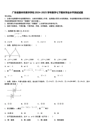 广东省惠州市英华学校2024-2025学年数学七下期末学业水平测试试题含解析