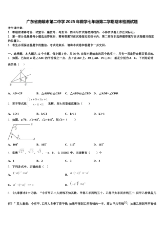 广东省南雄市第二中学2025年数学七年级第二学期期末检测试题含解析