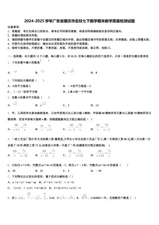 2024-2025学年广东省肇庆市名校七下数学期末教学质量检测试题含解析
