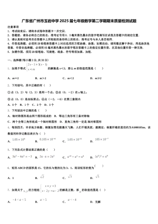 广东省广州市玉岩中学2025届七年级数学第二学期期末质量检测试题含解析