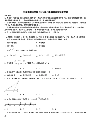 东莞市重点中学2025年七下数学期末考试试题含解析
