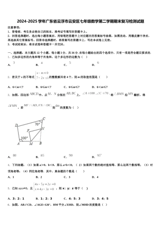 2024-2025学年广东省云浮市云安区七年级数学第二学期期末复习检测试题含解析