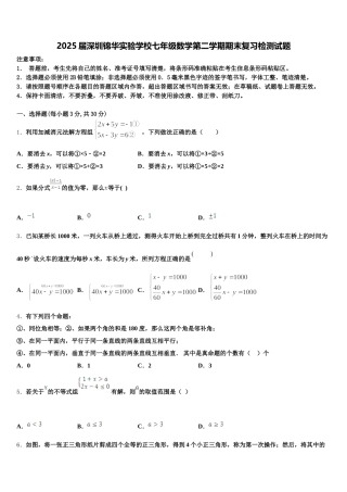 2025届深圳锦华实验学校七年级数学第二学期期末复习检测试题含解析