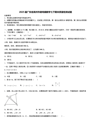 2025届广东省高州市谢鸡镇数学七下期末质量检测试题含解析