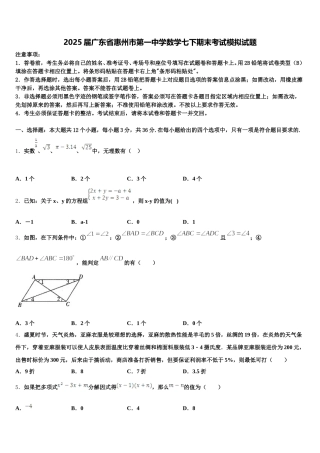 2025届广东省惠州市第一中学数学七下期末考试模拟试题含解析
