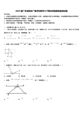 2025届广东省阳东广雅学校数学七下期末质量跟踪监视试题含解析