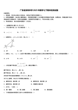 广东省深圳中学2025年数学七下期末检测试题含解析