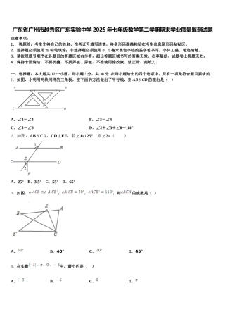 广东省广州市越秀区广东实验中学2025年七年级数学第二学期期末学业质量监测试题含解析