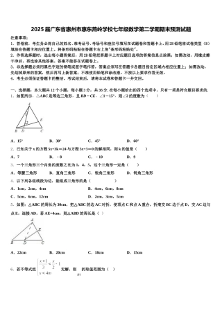 2025届广东省惠州市惠东燕岭学校七年级数学第二学期期末预测试题含解析