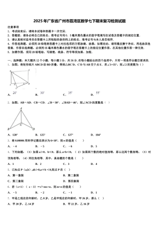 2025年广东省广州市荔湾区数学七下期末复习检测试题含解析
