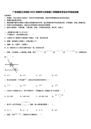 广东省阳江市四校2025年数学七年级第二学期期末学业水平测试试题含解析