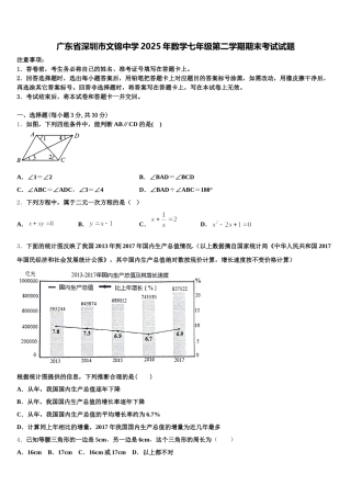 广东省深圳市文锦中学2025年数学七年级第二学期期末考试试题含解析