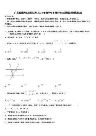 广东省香洲区四校联考2025年数学七下期末学业质量监测模拟试题含解析